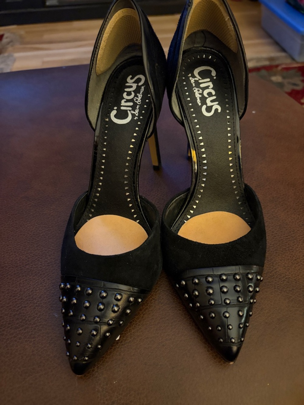 Circus by Sam Edelman Black Studded Pointed-Toe D'Orsay Heels